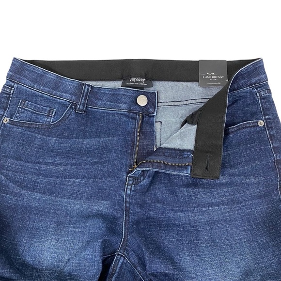 Venezia Womens Jeans Size 16 Mid-Rise Straight Dark Blue Stretch No Gap Waist - Picture 7 of 10